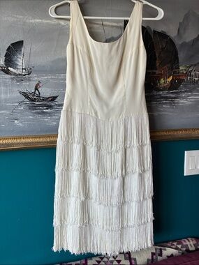 Vintage Original Jr. Theme Ivory Fringe Cocktail Dress | modern Bridal |